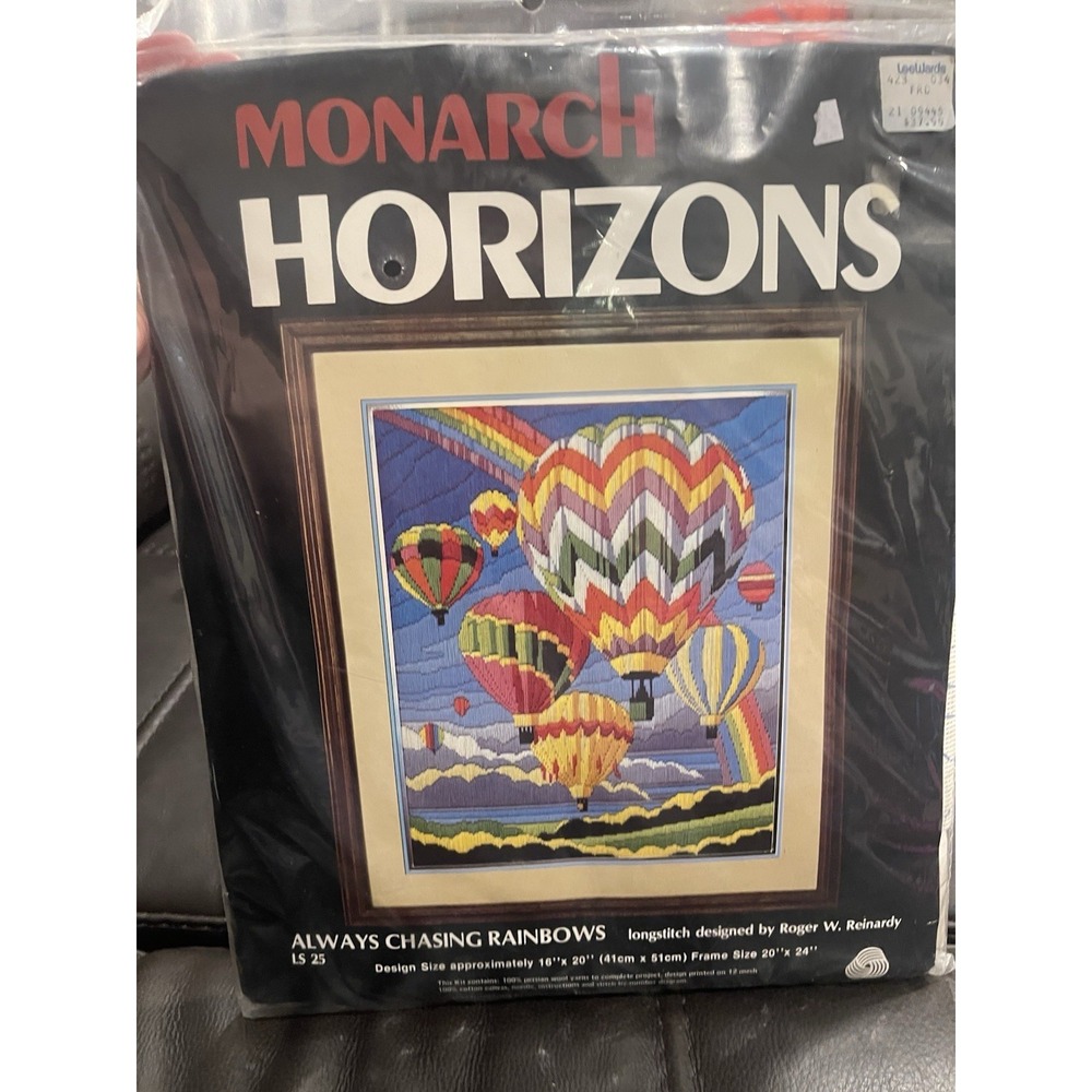 Vtg Monarch Horizons Longstitch Needlepoint Kit Hot Air Balloons Rainbows New